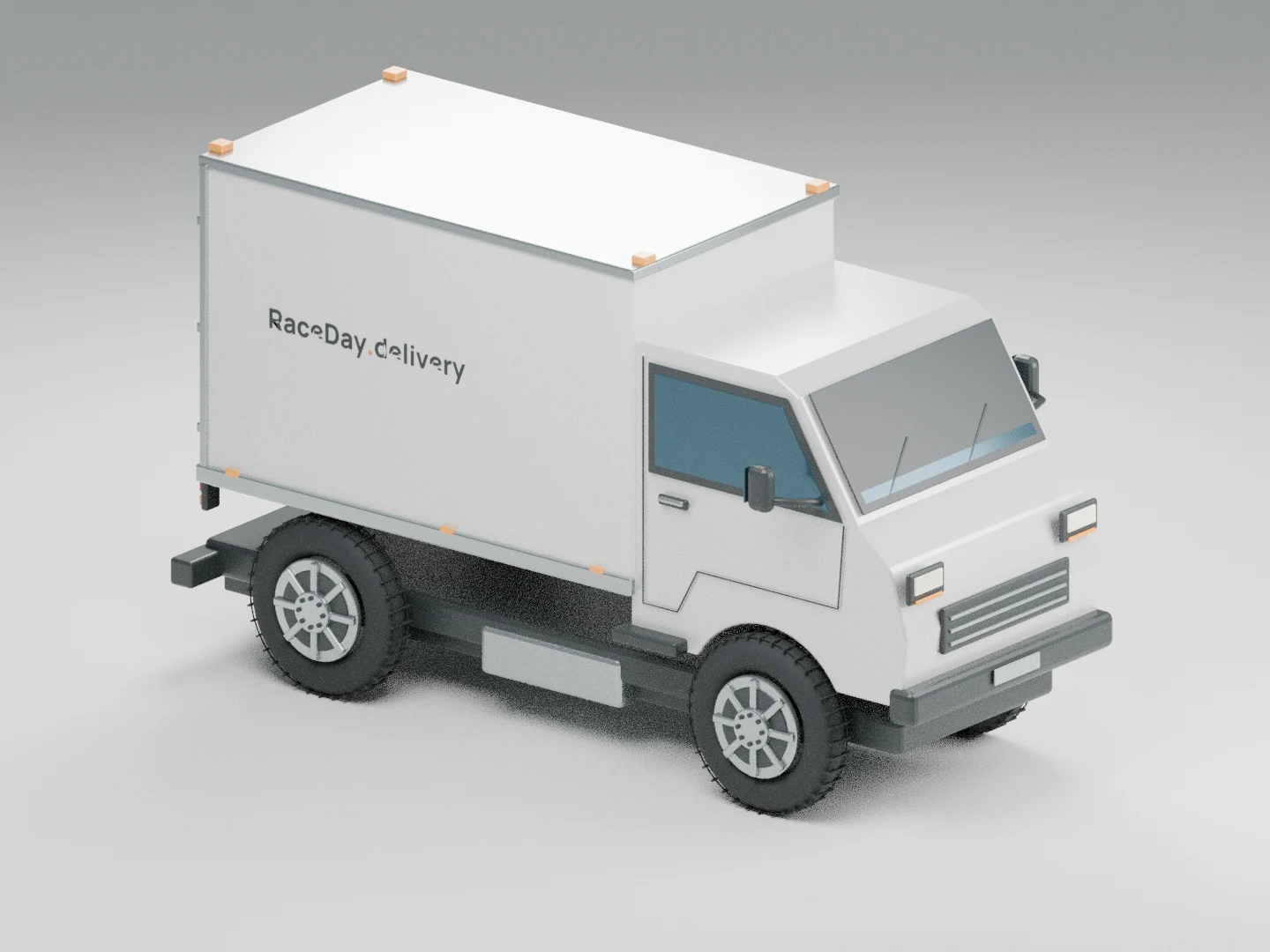 Illustration of a white RaceDay.delivery box truck.